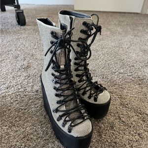 Demonia Black and Gray Lace Up Platform Boots
